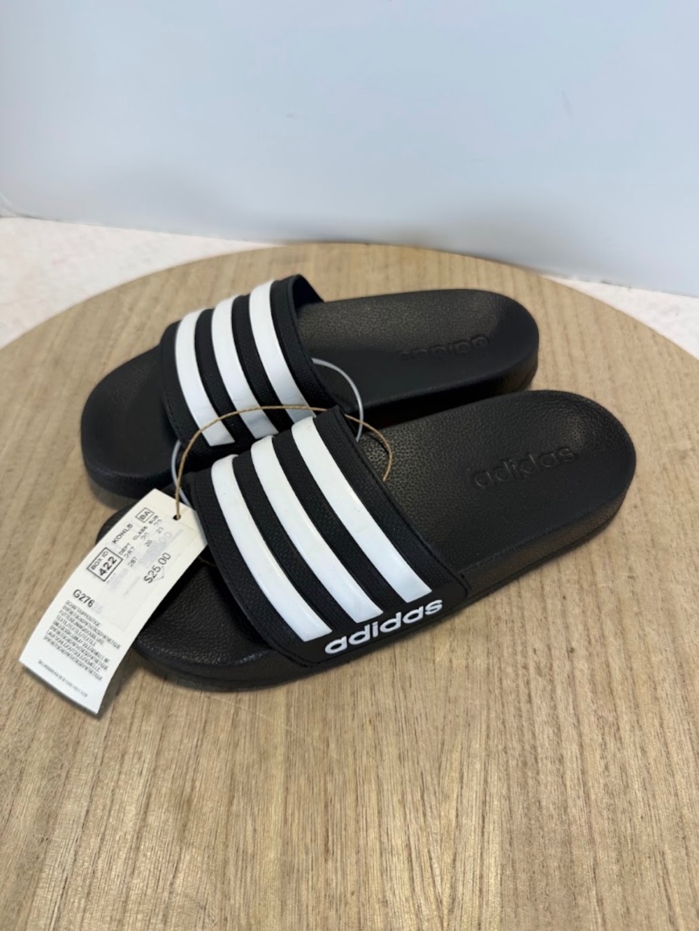 Adidas Adilette Shower K Slides Kids Size 2 Black White NWT Sandals